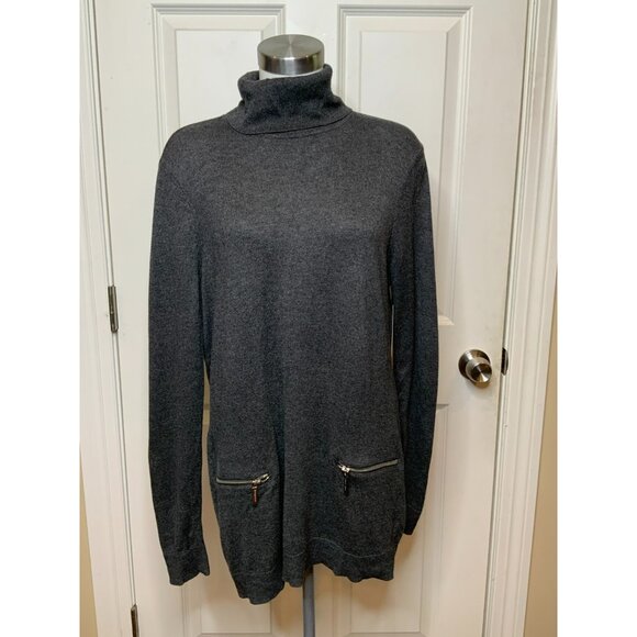 Michael Kors Gray Turtleneck Sweater Dress W/ Zip Pockets, Size XL - Picture 1 of 8